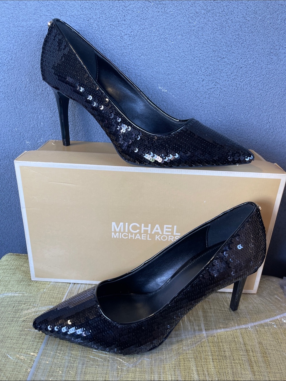 Michael Kors Dorothy Flex Black Sequin Pointed by Toe Stiletto Heels Pumps